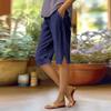 Women's Fashion Solid Color Loose Pocket Elastic Waist Cotton Linen Casual Five Pants