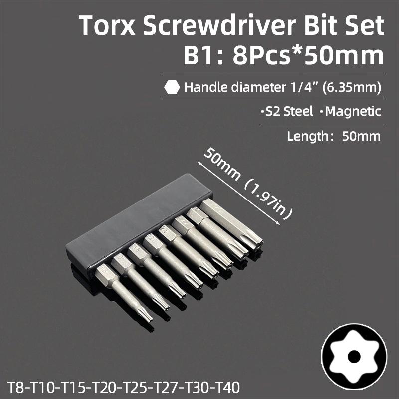 50/75/100/150mm Security Tamper Proof Magnetic Screwdriver Set Drill Bit Screw Driver Bits Hex Torx Flat Head 1/4" Hand Tools