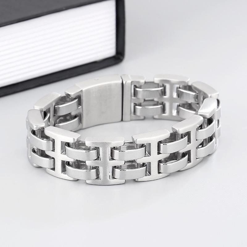 Stainless Stess Charm Curb Bracelet Bangle For Men Chunky Bike Link Chain Double Layers Bracelet Homme Jewelry Accessory