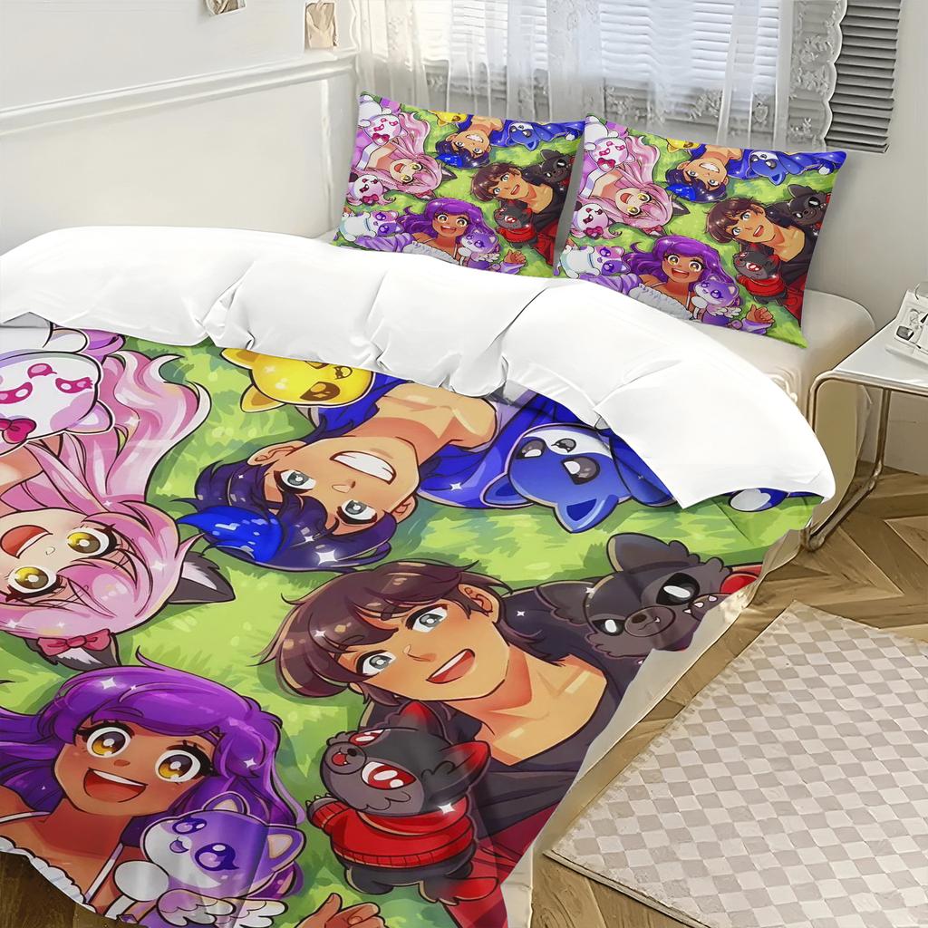 Cartoon Bedding Set Duvetcover Set Single Double King Size Kawaii Cartoon Aphmau Adult Boys Bedroom Duvet Cover And Pillow Case