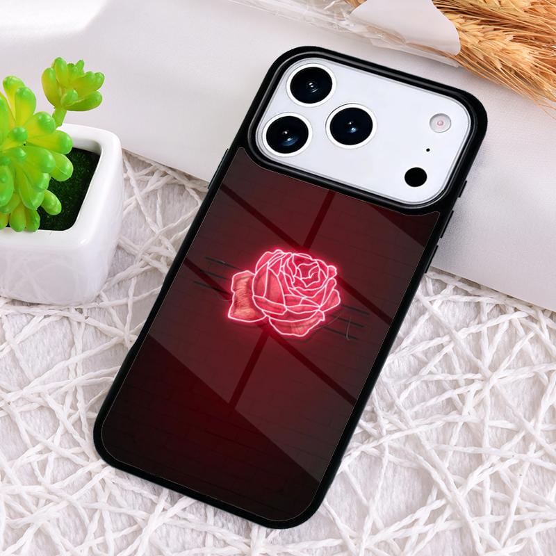 

Neon Rose Shockproof Phone Case for iPhone 17 Air 16e 15 11 12 14 13 Pro Max Cover Coque iPhone 11 Pro Max