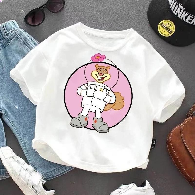 SpongeBob SquarePanted Child Short Sleeve TShirt Anime Character Print Cotton Pullover Boys Girls Summer Casual Crew Neck Tops