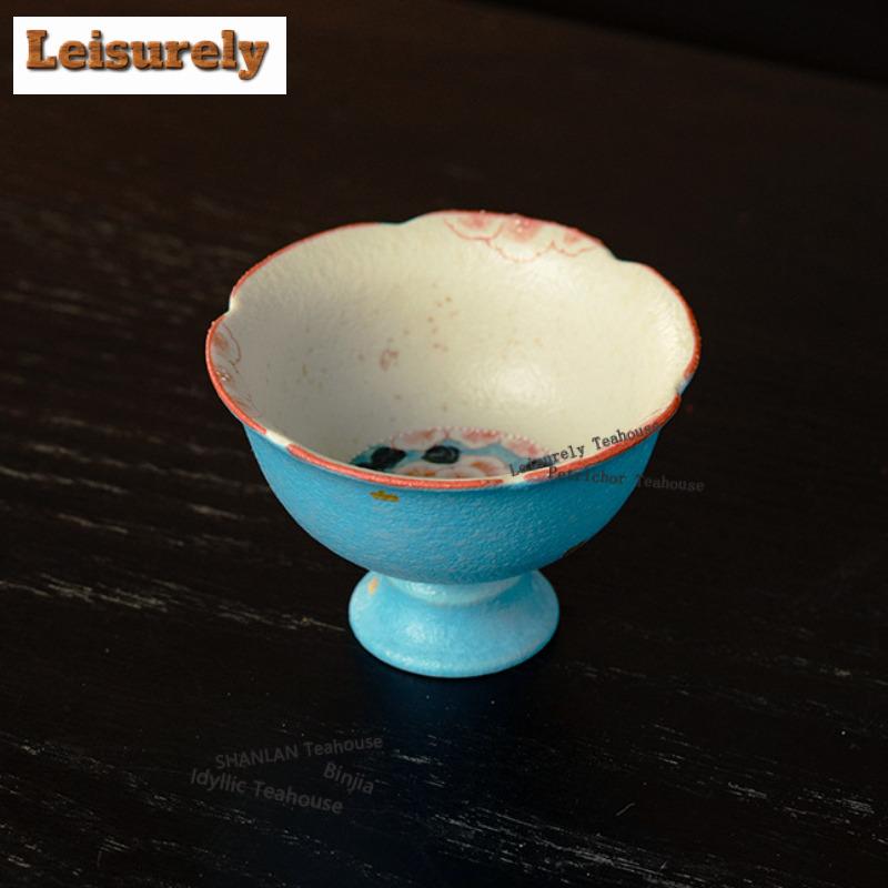 61ml Hand-painted Danrui Flower High Foot Teacup Retro Tea Bowl Jug Tea-tasting Fragrance Cup Jianzhan Master Cups For Tea Gift