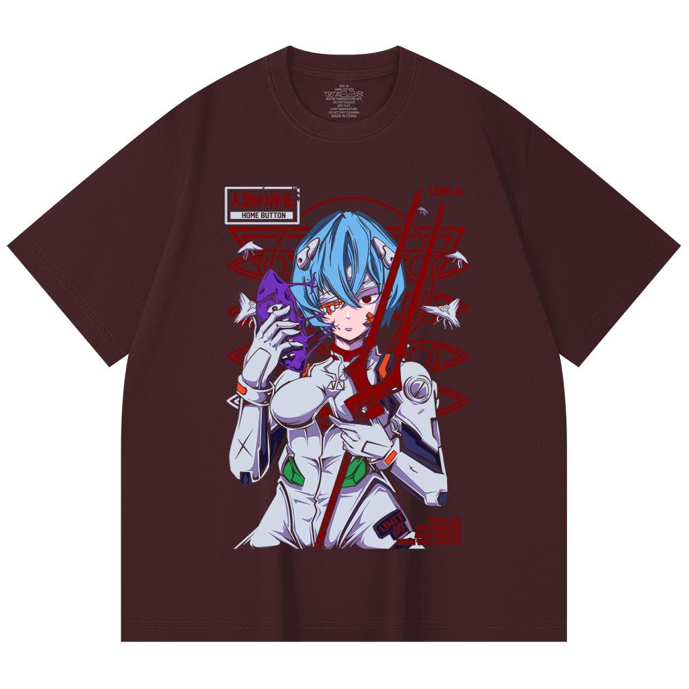 230 Gsm 100% Cotton Evangelion V7 Rei Print Unisex Heavy Cotton T Shirt