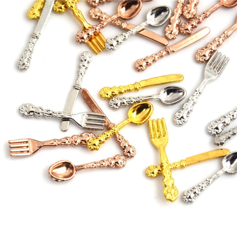 12Pcs 1:12 Dollhouse Miniature Fork Knife Soup Tableware Kitchen Furniture Toys