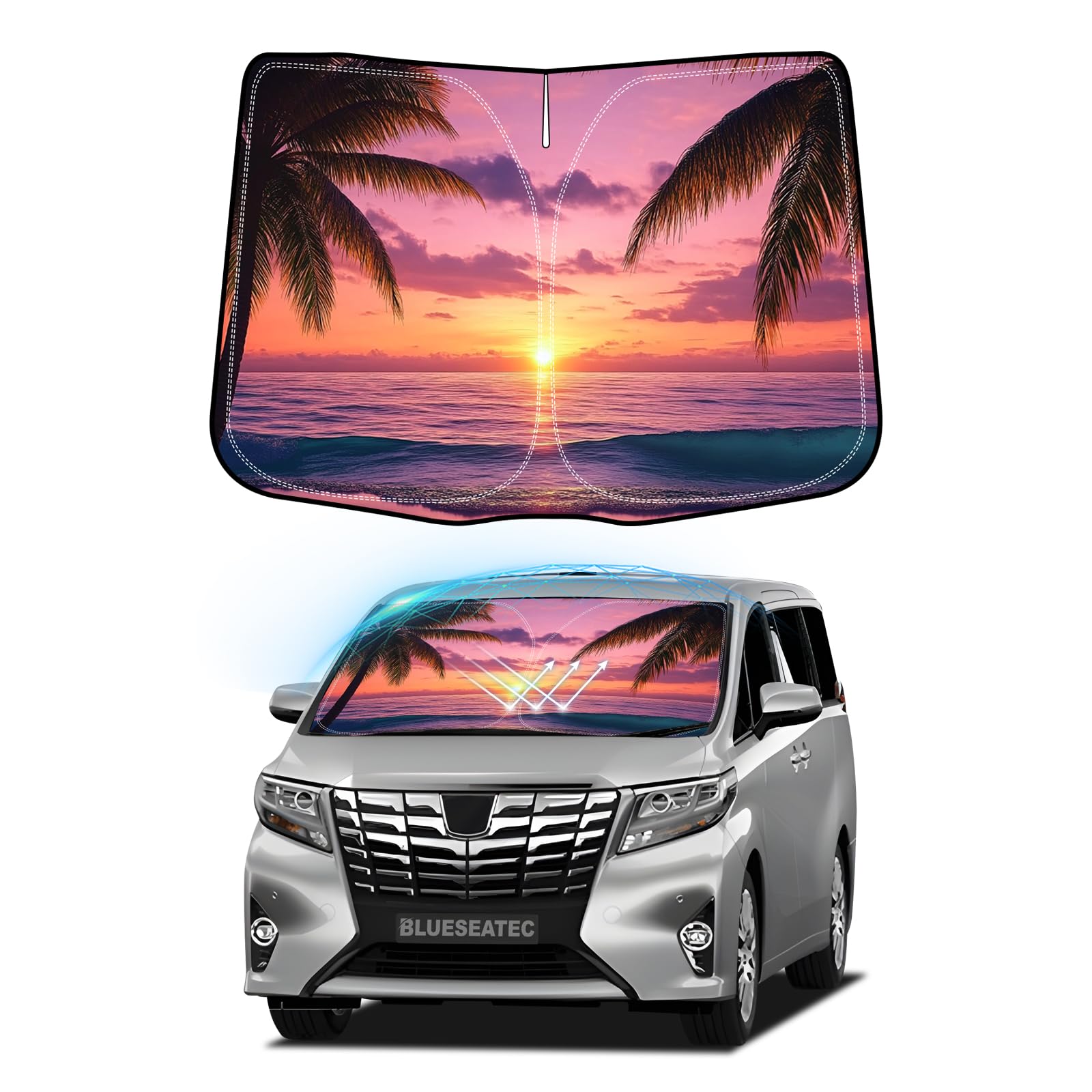 

BLUESEATEC Совместимый с Toyota Alphard 30 серии Солнцезащитный экран на лобовое стекло Vellfire Защита от УФ-лучей Не требуются присоски Сон в машине Затемнение