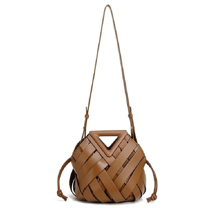 Simple Color Solid Women Casual Woven Drawstring Handbag With Buckle Magnetic