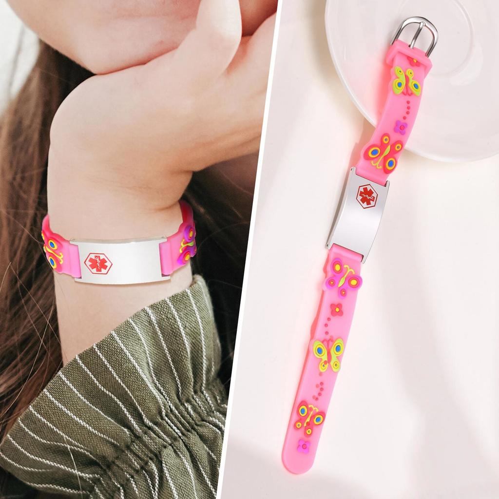 Butterfly Chain Girl Boy Bracelet Personalized Gift, Custom Name ID Silicone Wristband, Free Engrave ID Bracelet Adjustable
