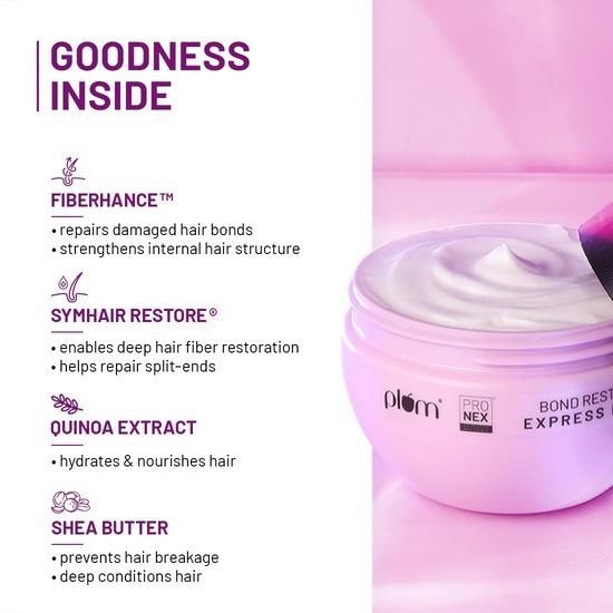 Plum ProNex Bond Restore Hair Mask | For Dry & Frizzy Hair, Coloured Hair, Keratin Treated Hair I 200gm