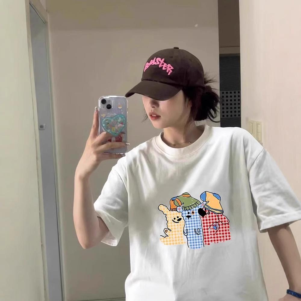 Fun Cartoon Printed Cotton Short-sleeved T-shirt Women's Summer New American Loose T-shirt Half-sleeved Top