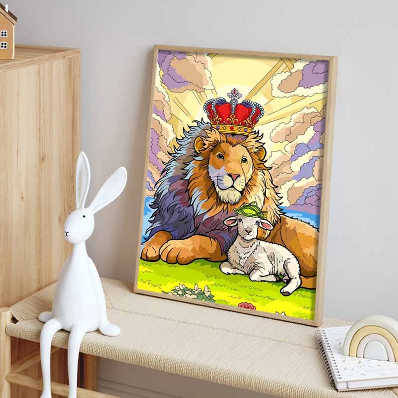Disney 5D DIY Diamond Painting Lion and Lamb Creative Art Illustration Cartoon Full Diamond Mosaic Art Wall Decoration Set