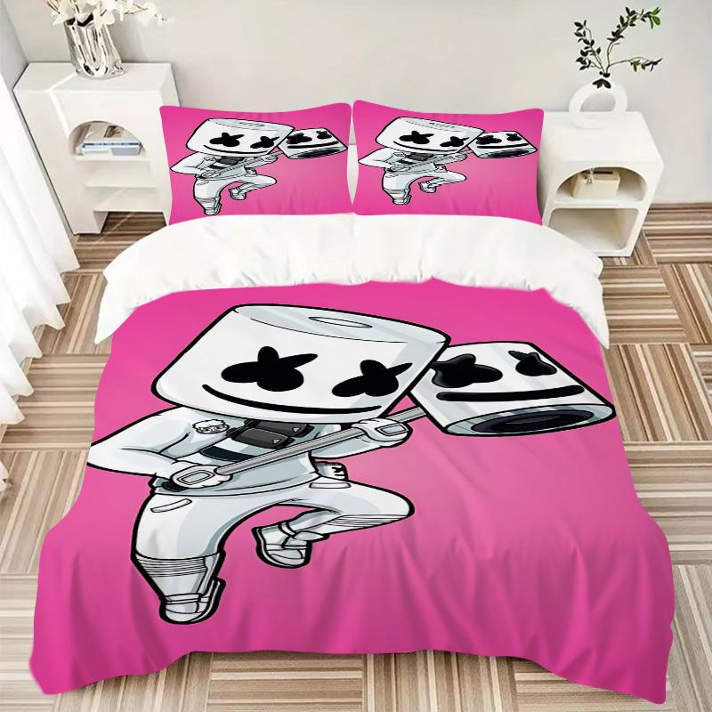 Marshmello Dj Cartoon Illustration Print 3Pcs Bedding Set,Duvet Cover with 2 Bedro,Pillowcase Home Birthday Gift