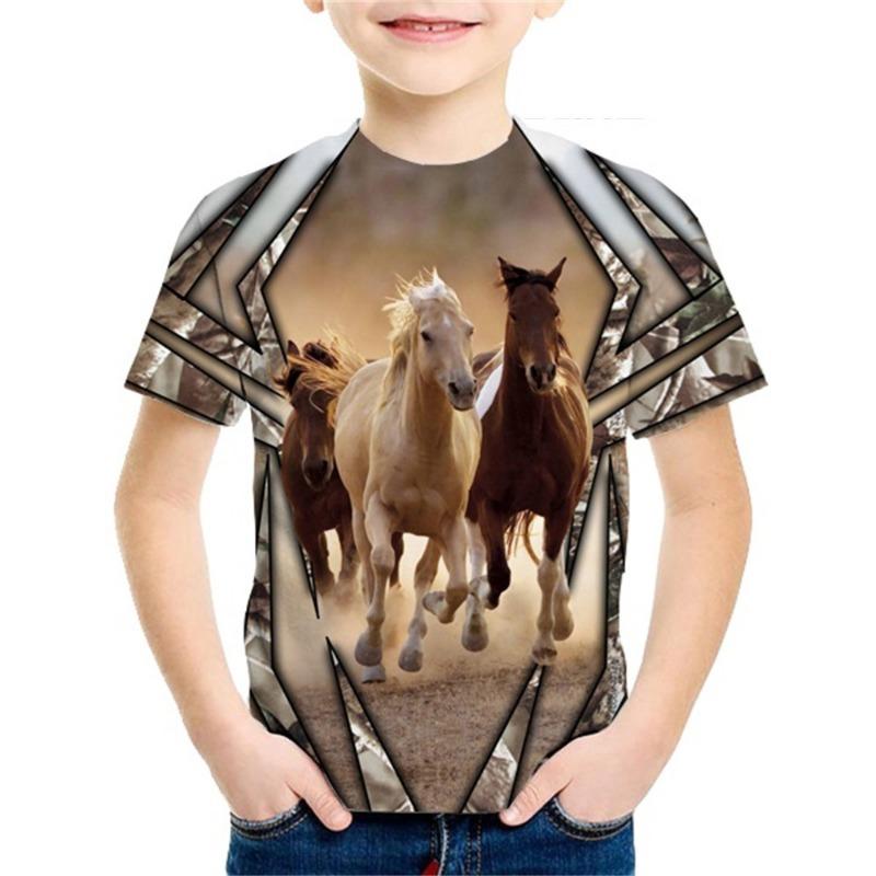 2026 Kinderkleidung Kinderkleidung Pferdedruck T-Shirt für einen Jungen Lässige Baby Kurzarm-T-Shirts Oberteile Kinder Sommerkleidung