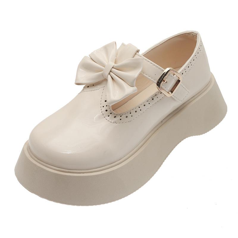 

Женские модные кожаные туфли на платформе с милым бантом, повседневные прогулочные туфли, туфли принцессы 39 бежевый