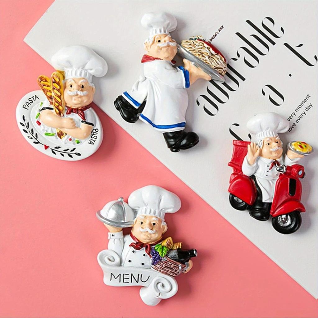 10pcs 3D Chef Fridge Magnets , Funny ABS Kitchen Decor Magnets with Cooking Scenes, Cute Italian Baker Refrigerator Stickers