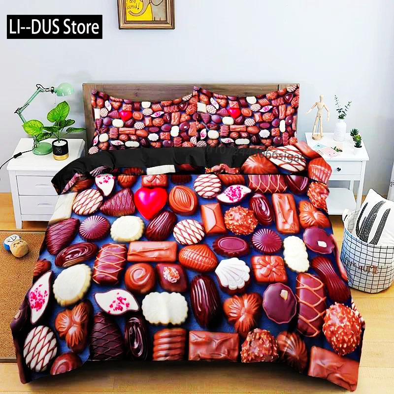 

Comforter Chocolate Bedding Set Dessert Candy Comforter Sweet Food Girls Single Queen King 2/3Pcs Polyester Comforter (quilt)-EU Single(135*200cm)3pcs