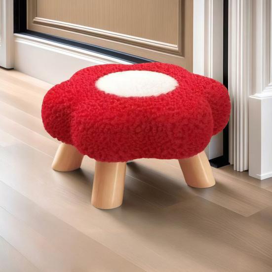 Taburet Floare cu Picioare din Lemn Perna din Catifea Nor Taburet Suport pentru Picioare Living Dormitor Canapea Sofa Sub Birou Scaun Căptușit Scaun pentru Toaletă