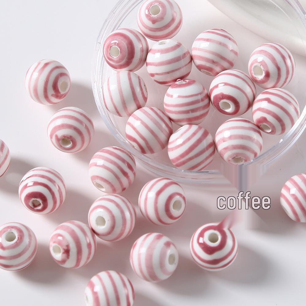 Children's Multicolor Striped Ceramic Round Beads for Handmade DIY Bracelets and Accessories.