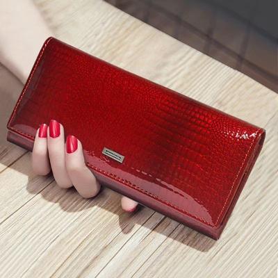 Carteira Feminina de Couro Genuíno com Padrão de Jacaré Marca de Luxo Couro de Vaca Bolsa Feminina Carteiras Longas de Couro Femininas