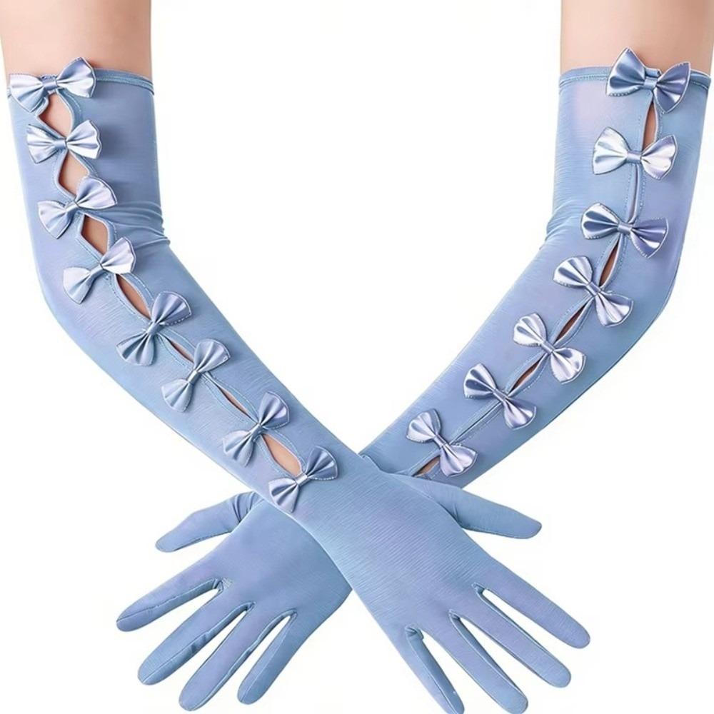 Elegant Bridal Gown Mittens Long Sexy Wedding Bridal Gloves Mesh Bowknot Banquet Gloves For Wedding Party Cosplay Halloween