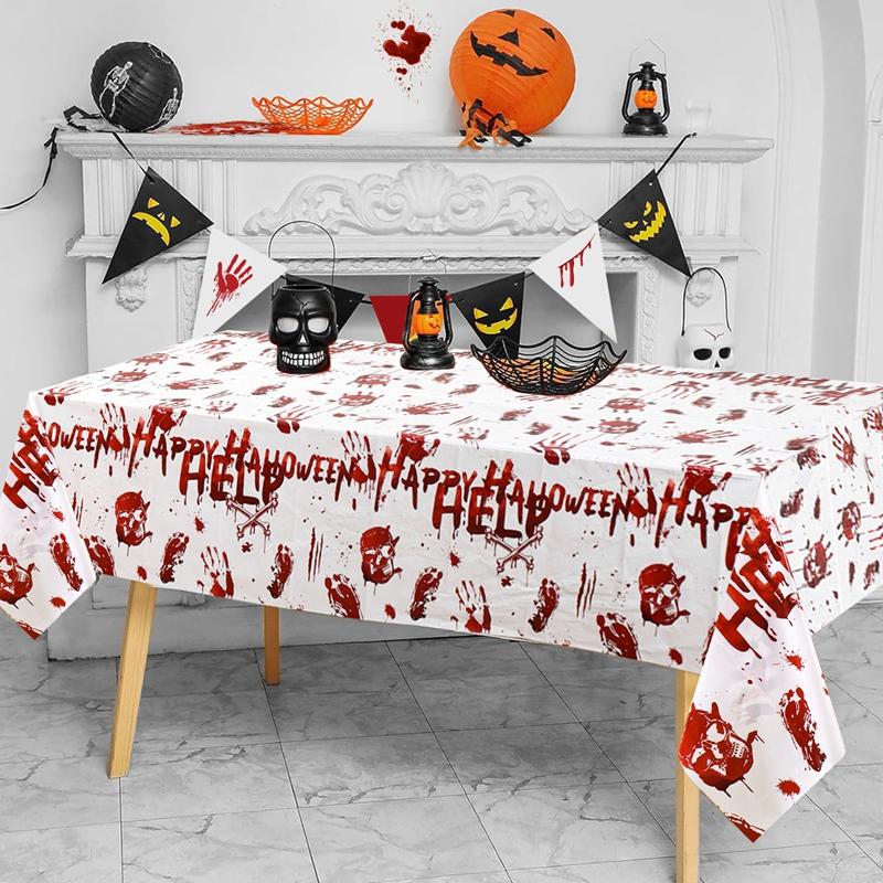 Horror Happy Halloween Tablecloth Bloody Handprint Plastic Table Cover 2026 Festival Halloween Party Table Decoration Supplies