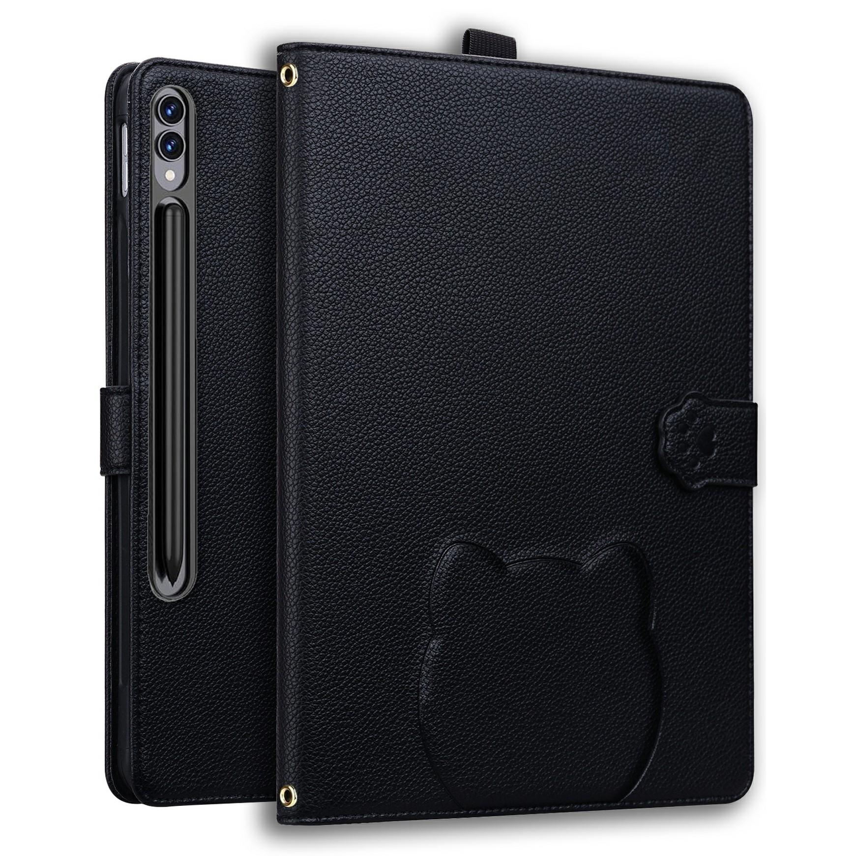 

Wallet Case for Samsung Galaxy Tab S10+/S9 FE+/S9+/S8+ Leather Stand Table Cover with Stylus Holder,3D Effect Cat Pattern Black