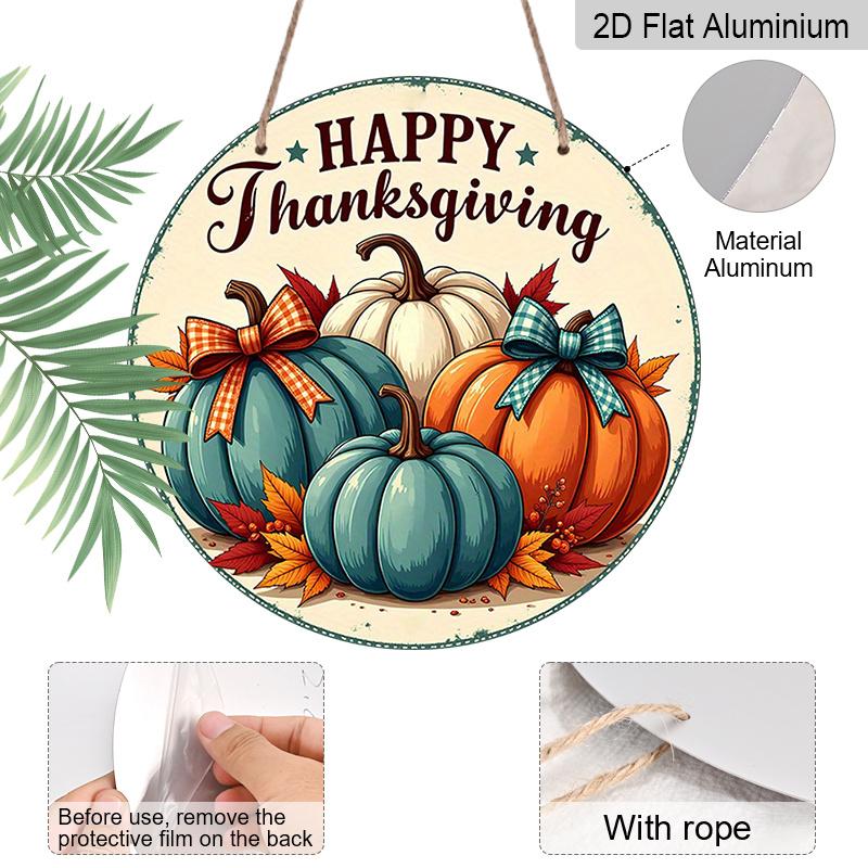 2D Flat, 1pc Decorative Signs And Plaques Featuring a Round Metal Wall Art for Thanksgiving, Designed with a Pumpkin Feast Theme. This Aluminum Sign