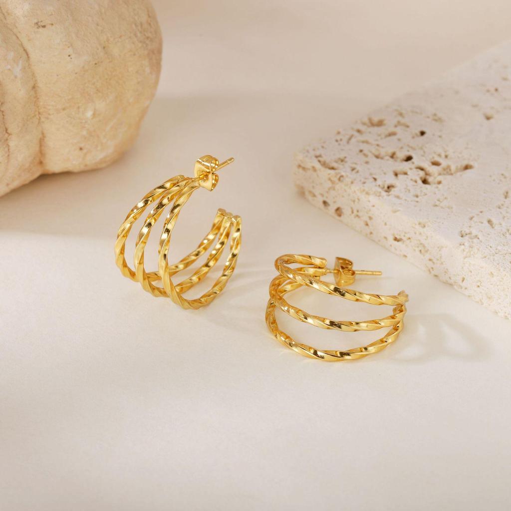 Retro Multi-layer Woven Texture Titanium Steel Hoop Earrings for Women - Trendy European & American Style Jewelry