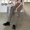 Women Suit Pants Button Zipper Fly High Waist Long Trousers Solid Color Straight Wide Leg Office Lady Pants