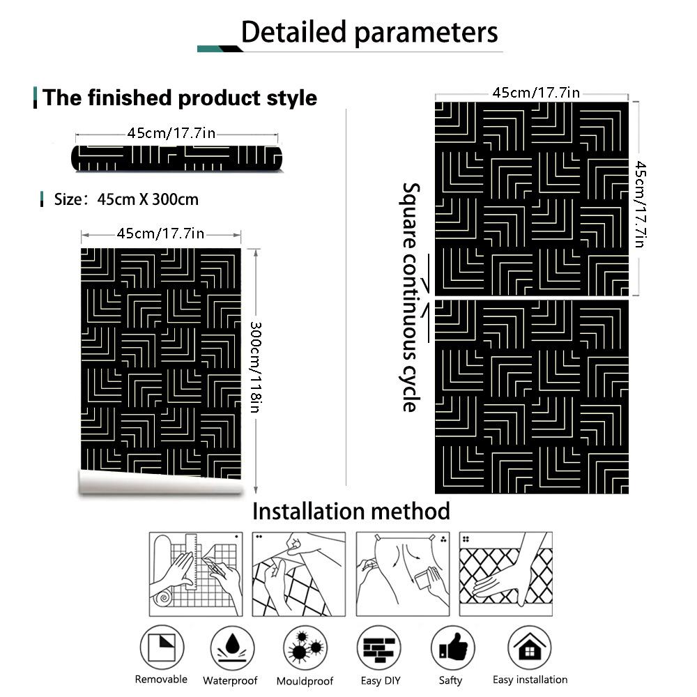 Geometric Peel and Stick Wallpaper Black Greek Key Contact Paper Thicken Waterproof Self Adhesive Wallpapers Shelf Liner