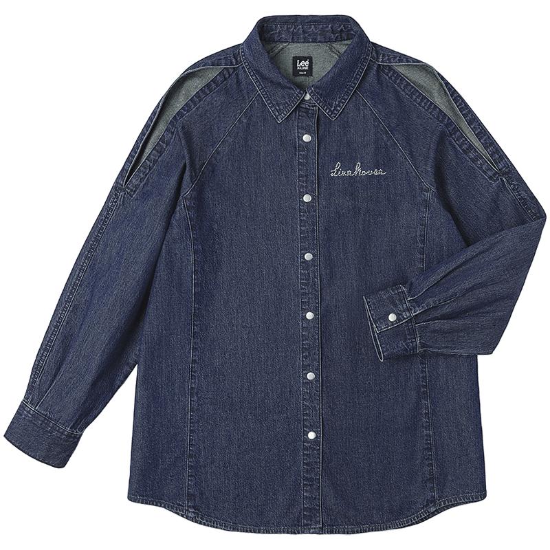 Lee Women s Retro Dark Blue Raglan Sleeve Denim Shirt S