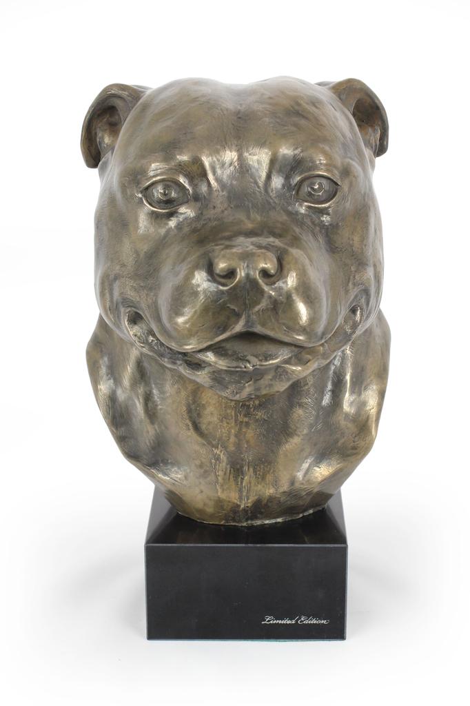 Staffordshire Bull Terrier, Staffik, Staffi - Dog Bust, Large Figurine, Dog Head On a Stone Base, Office Ornament from the Art-Dog Brand