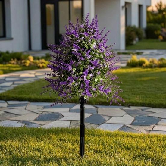 Artificial Lavender Topiary Ball Tree UV Resistant Fake Lavender Shrub Bushes with Stake Realistic Fake Plants for Home Wedding Patio