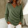Women's V-Neck Long Sleeve Knit Sweater Casual Color Pullover Top