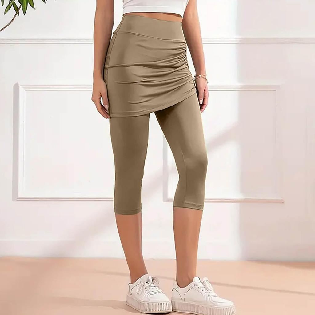 Damskie legginsy treningowe ze spódniczką ze sznurkiem, casualowe letnie z wysokim stanem, miękkie, sportowe spodnie do jogi