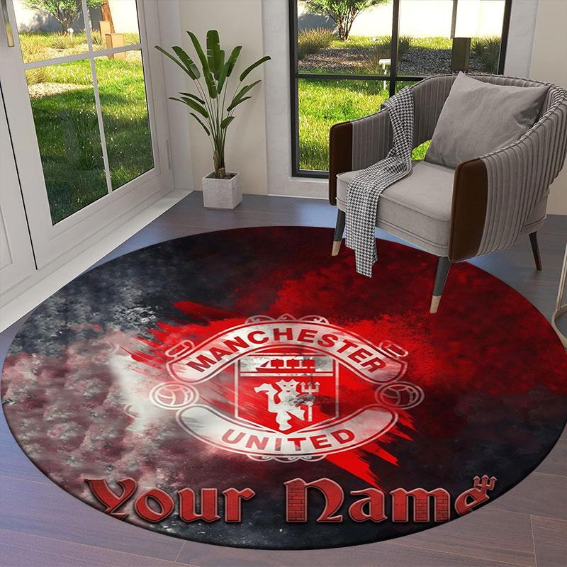 Manchester United F Custom Name Round Area Rug,Carpet Rug for Living Room Bedroom Sofa Playroom Decor,Non-slip Floor Mat