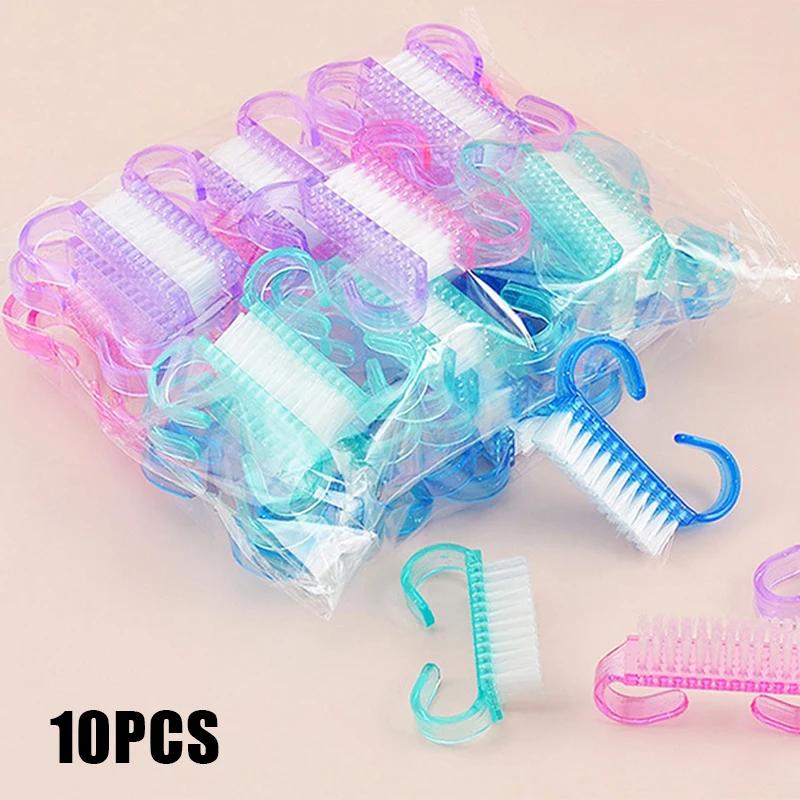 10Pcs Multi Functional Cleaning Brush, Nail Brush, Mixed Color Nail Brush, Hand Scrub, Dust Collector, Nail Art Manicure Tool