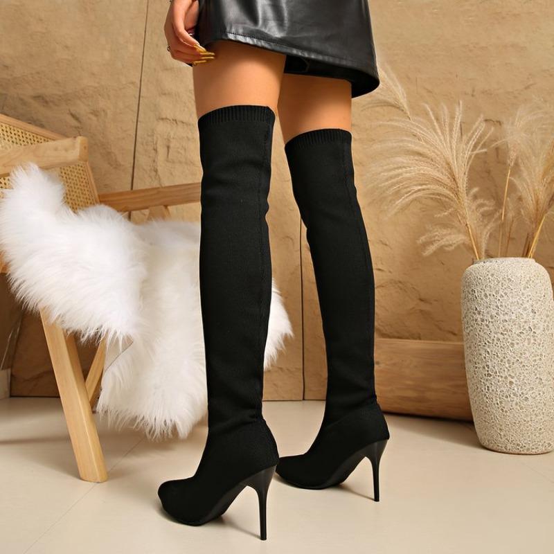 Fashion Pointed Toe Stiletto Stretch Skinny Boots High Heels Women's 2025 New Plus Size Tall Over The Knee Boots