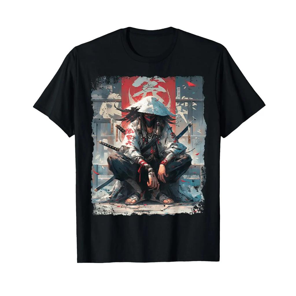 Hip Hop Y2k Vintage Hipster Edgy Urban Streetwear Samurai T Shirt Vintage Top For Everyday Wear Slightly