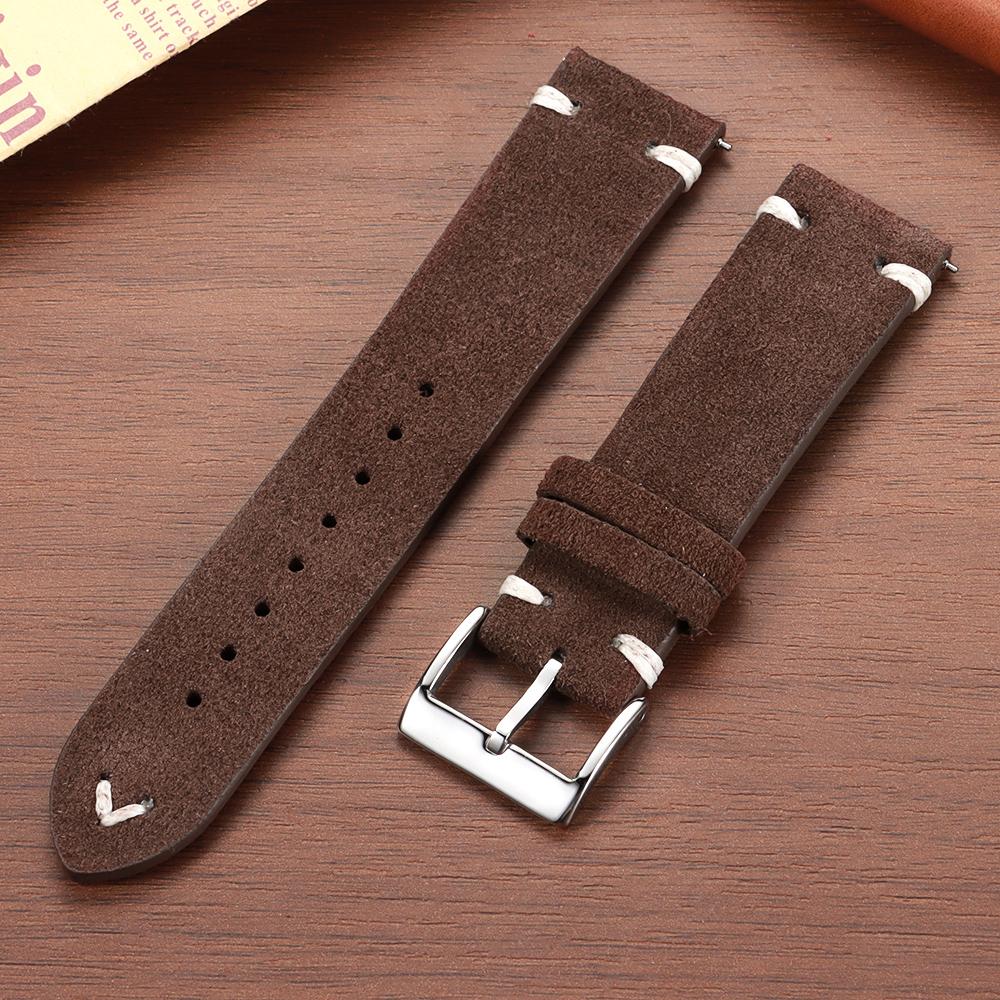 Genuine Suede Leather Watch Strap Vintage Brown Watch Band 18mm 20mm 22mm Quick Release Watchband for Omega Business Wristband