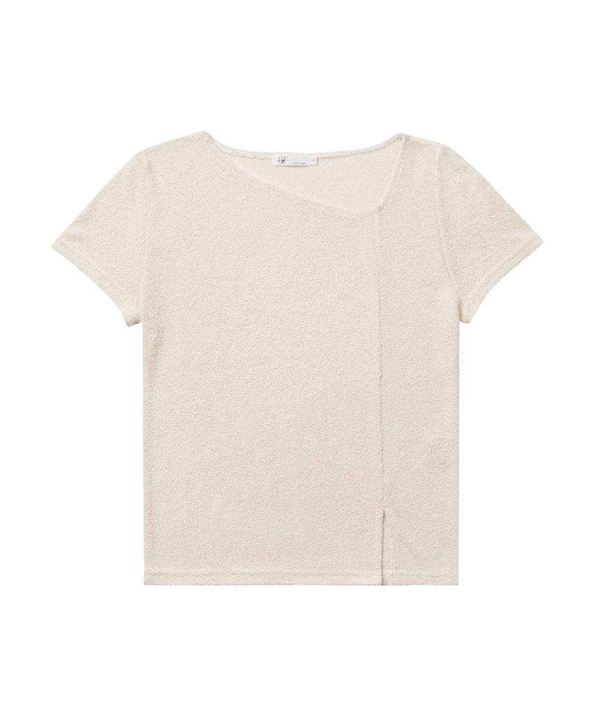 HYEYEONG KIM Boucle Asymmetrical Neck Short Sleeve Blouse - Ivory