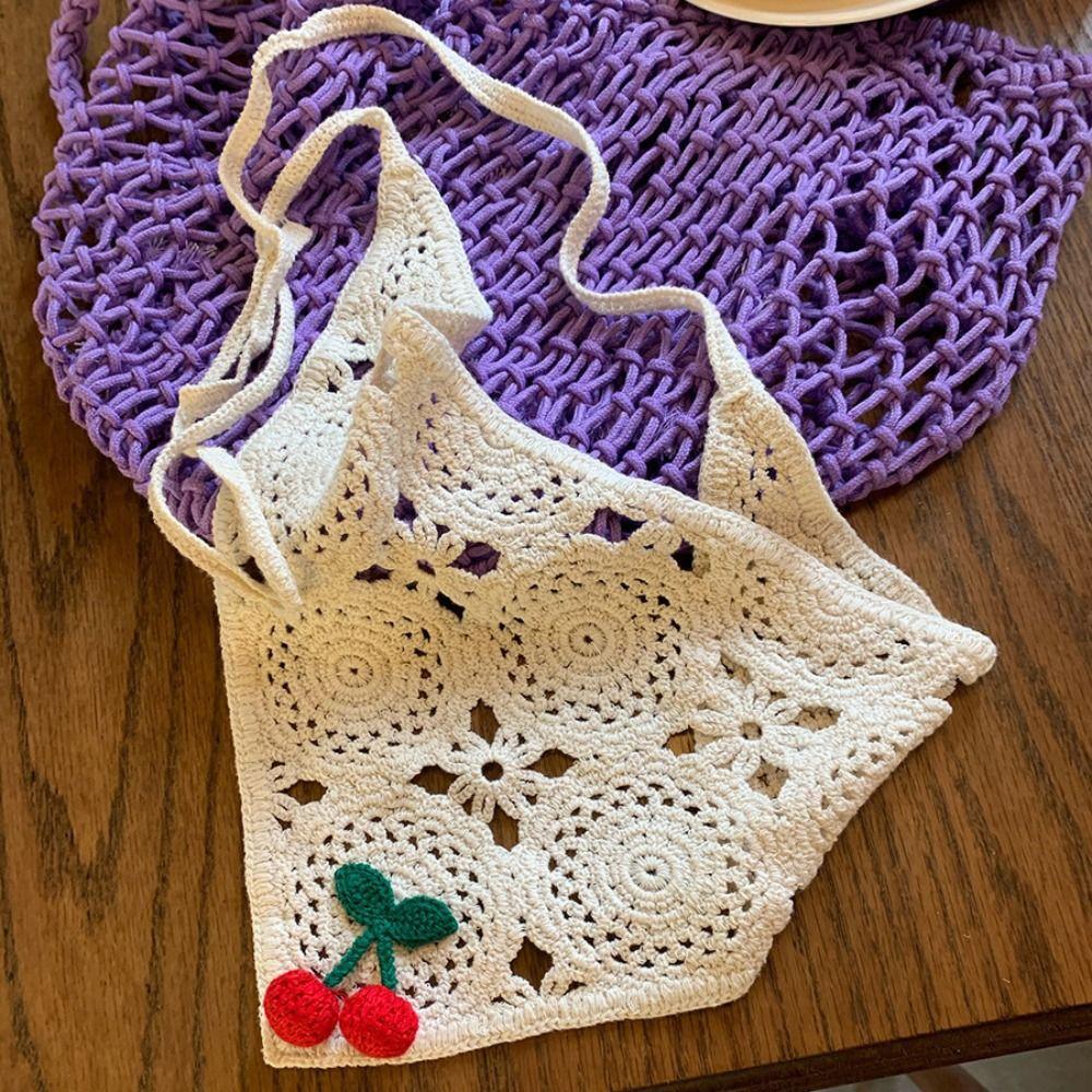 Sweet Ethnic Style Turban Cherry Bohemian Hair Band Elegant Crochet Bandana  Beach Headwear