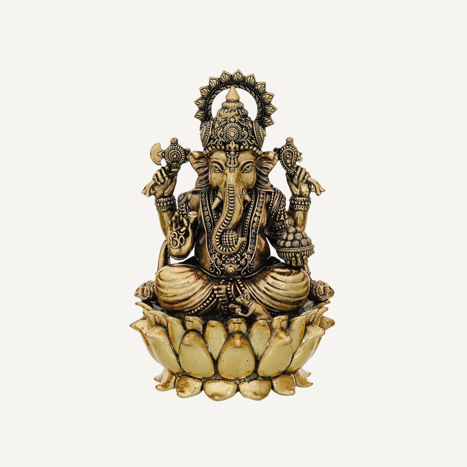 

Lord Ganesh Ji Blessing Idol, Ganpati Bappa Statue God Vinayak Figurine, Brass