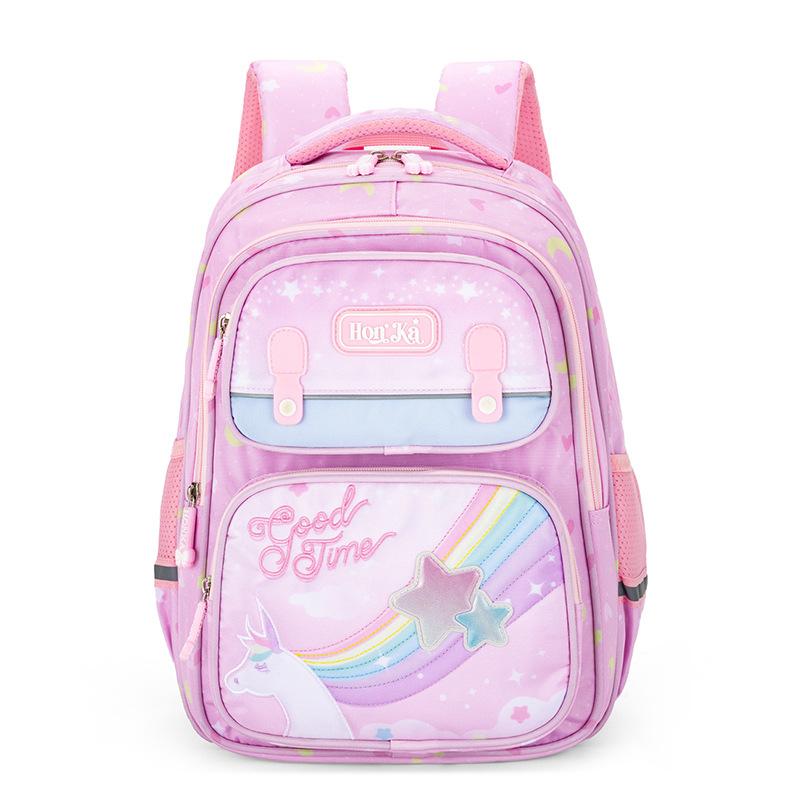 

New schoolbag for primary school students, girls in grades 1-3, reduce the burden of spine protection, large-capacity backpack, large class розовый