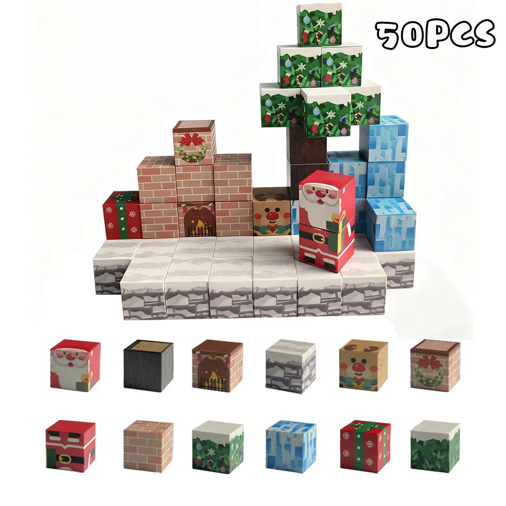 

2025 New Style Christmas Magnetic Cubes Family Fun Building Blocks Educational DIY Stacking Construction Toy Gift for Children