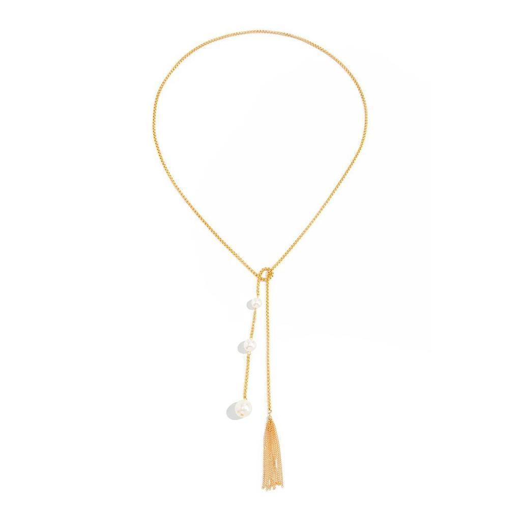 Ingemark Trendy Gold Color Imitation Pearls Tassel Necklace Women Sexy Creative Y-Shape Long Sweater Chain Party Jewelry Gifts