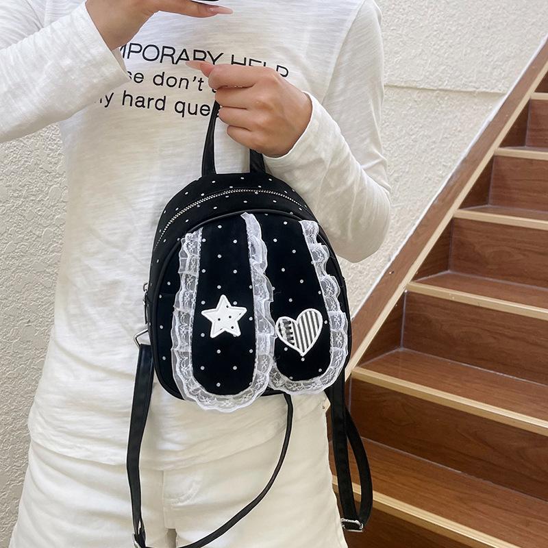 Schoolbag Korean version of sweet lace polka dot lop ear rabbit backpack girly style high value commuting foreign style fashion small backpack