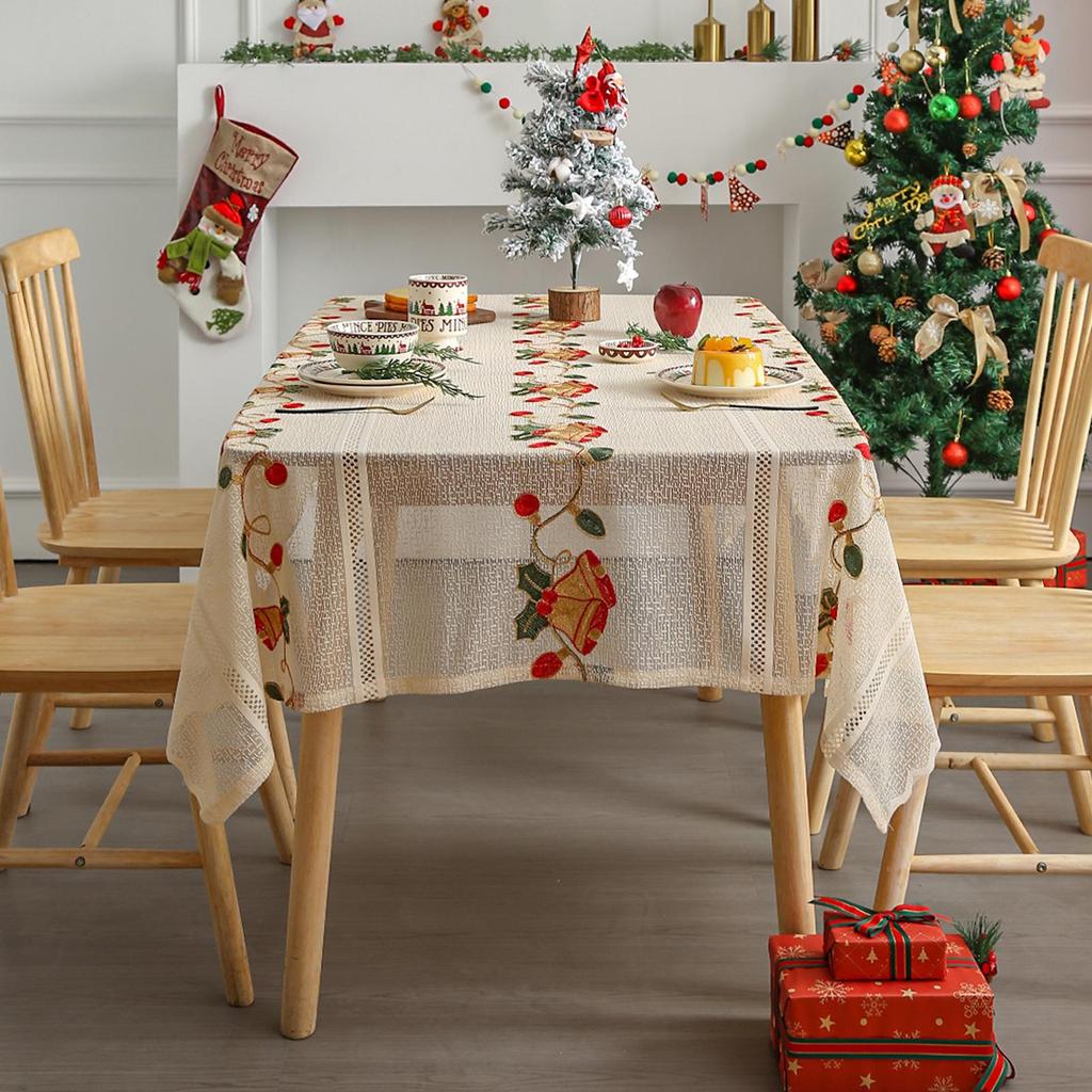 American Christmas Red Lace Tablecloth - High-End Polyester Decoration for Coffee & Dining Tables