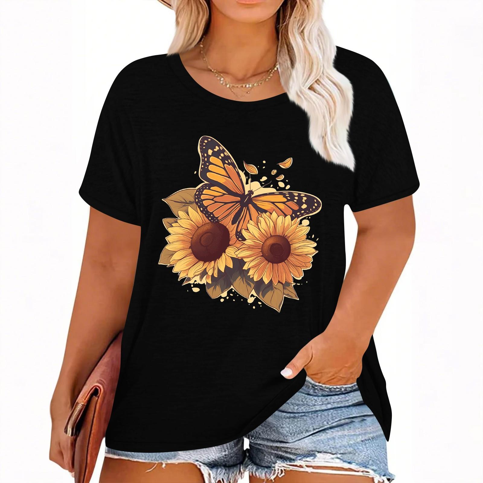Women s Hawaiian Floral Print Short Sleeve T-Shirt Top XXXL чёрный