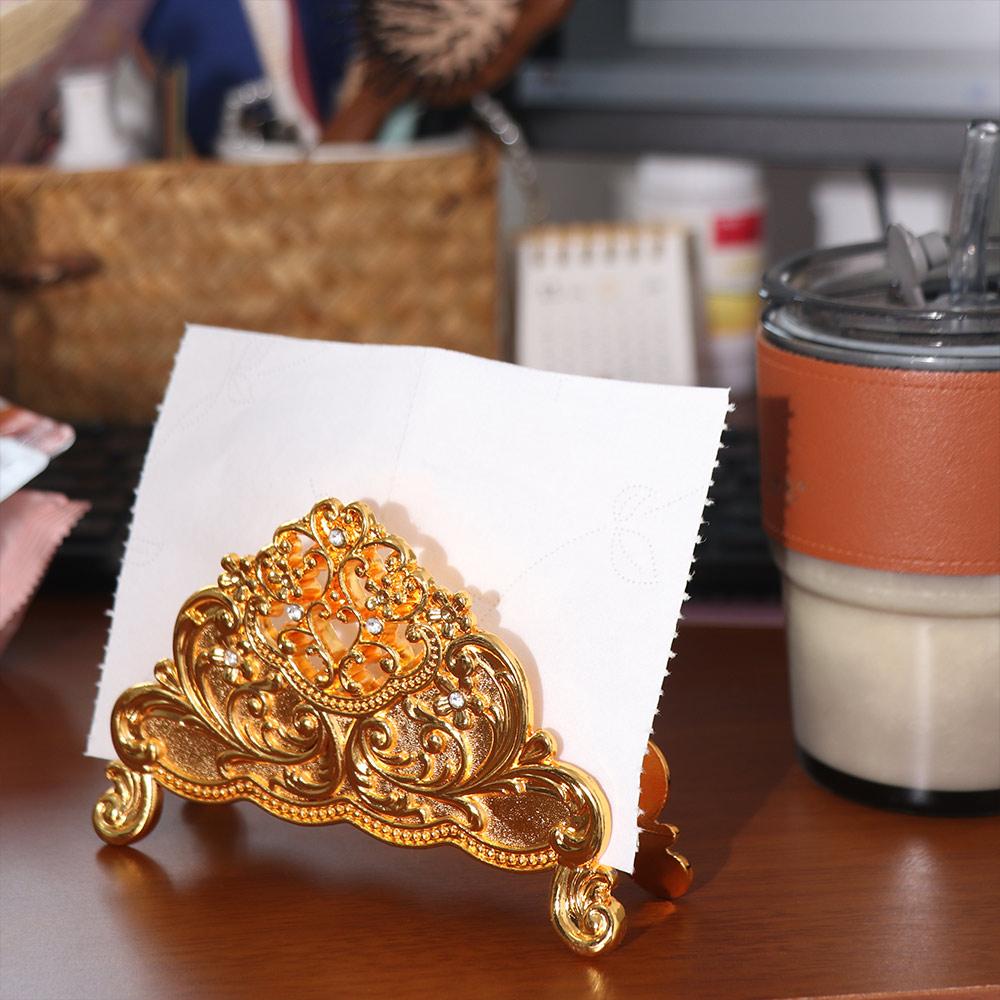 European Style Napkin Holder Desktop Ornament Gold Tissue Box Metal Paper Dispenser Restaurant
